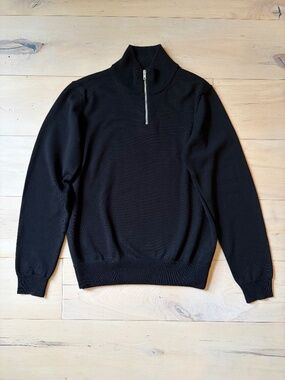 ASKET | Black Merino Half Zip Sweater (Small Regular)